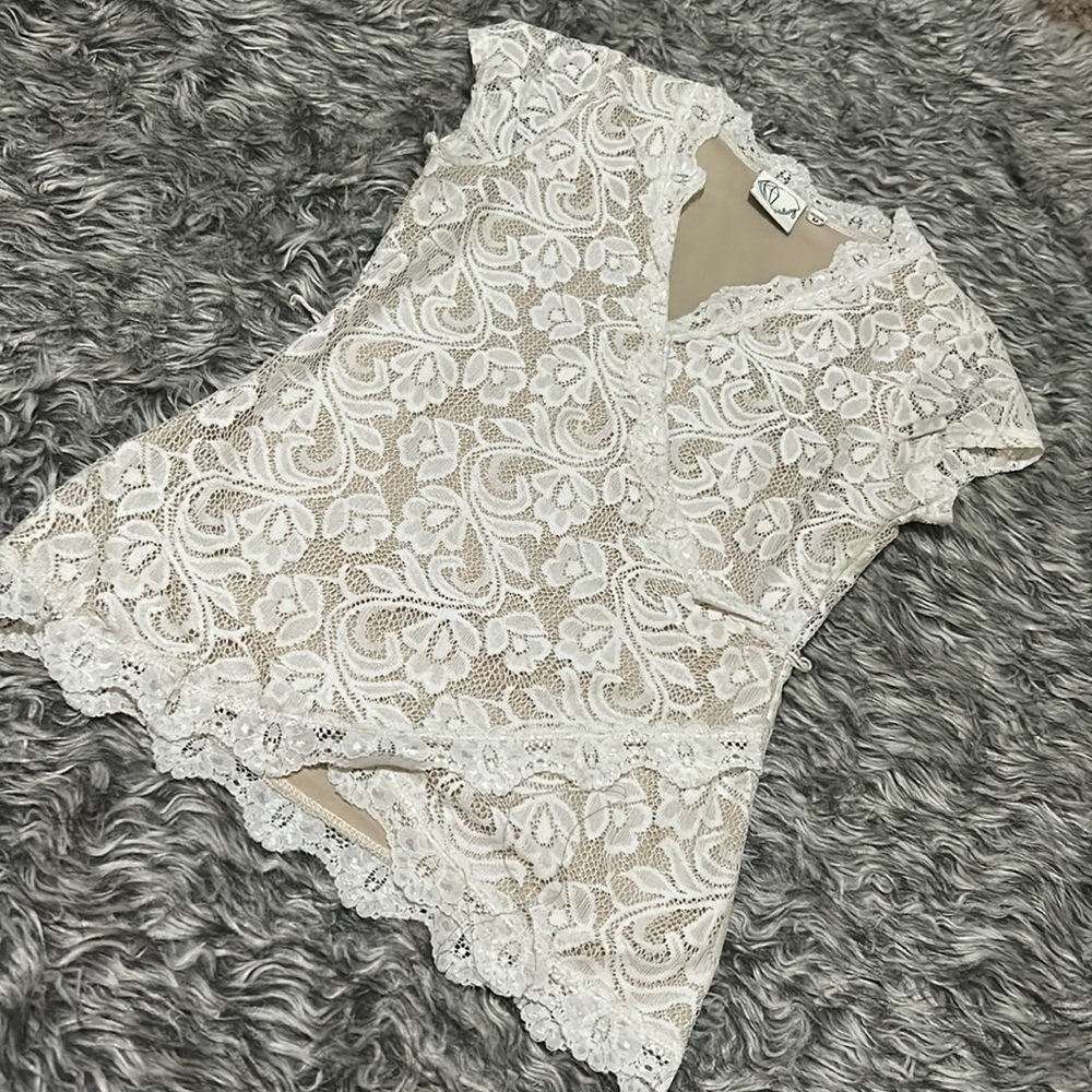 Cream and tan lace blouse